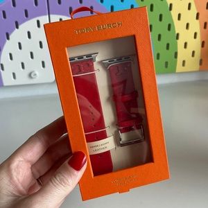 NWT Tory Burch red leather Apple Watch band 38 MM/ 40MM. Still in original box!
